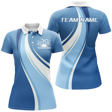 Load image into Gallery viewer, White And Blue Custom Bowling Team Shirts For Women, Bowling League Shirt Bowlers Uniform IPHW7916