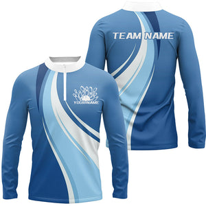 White And Blue Custom Bowling Team Shirts For Men, Bowling League Shirt Bowlers Uniform Outfit IPHW7916