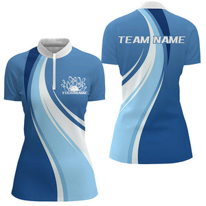 White And Blue Custom Bowling Team Shirts For Women, Bowling League Shirt Bowlers Uniform IPHW7916