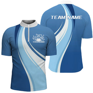 White And Blue Custom Bowling Team Shirts For Men, Bowling League Shirt Bowlers Uniform Outfit IPHW7916