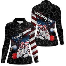 Load image into Gallery viewer, American Flag Eagle Custom Patriotic US Flag Ladies Bowling Shirts, Black Bowling Uniform IPHW7922