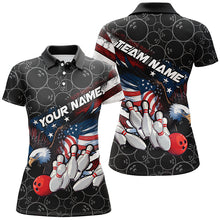 Load image into Gallery viewer, American Flag Eagle Custom Patriotic US Flag Ladies Bowling Shirts, Black Bowling Uniform IPHW7922