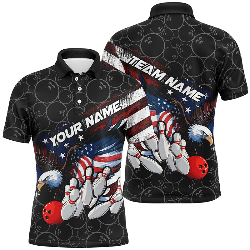 American Flag Eagle Custom Patriotic US Flag Bowling Shirts For Men, Black Bowling Team Uniform IPHW7922