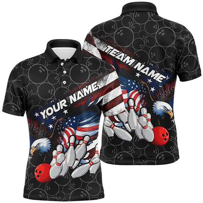 American Flag Eagle Custom Patriotic US Flag Bowling Shirts For Men, Black Bowling Team Uniform IPHW7922