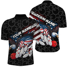 Load image into Gallery viewer, American Flag Eagle Custom Patriotic US Flag Bowling Shirts For Men, Black Bowling Team Uniform IPHW7922