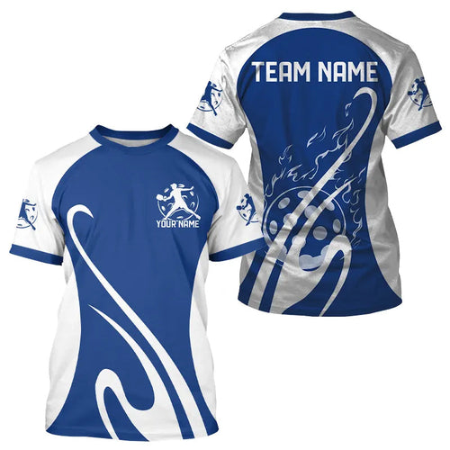 Custom White And Blue Pickleball T-Shirts For Men, Flame Pickleball Tournament Team Shirt IPHW8116