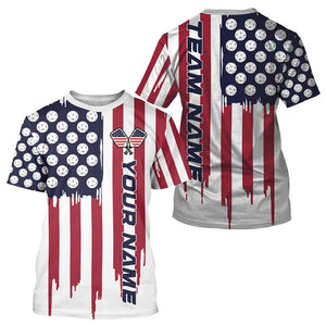Custom American Flag Pickleball T-Shirts For Men, Patriotic Pickleball Jerseys For Team IPHW8121