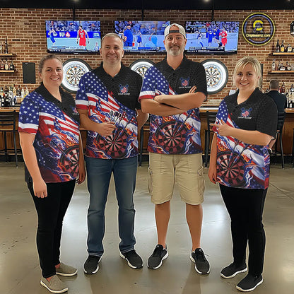 Custom Patriotic Dart Multi Styles Shirts For Men, Women And Kids, US Flag Flame Dartboard Dart Team Jerseys IPHW10407