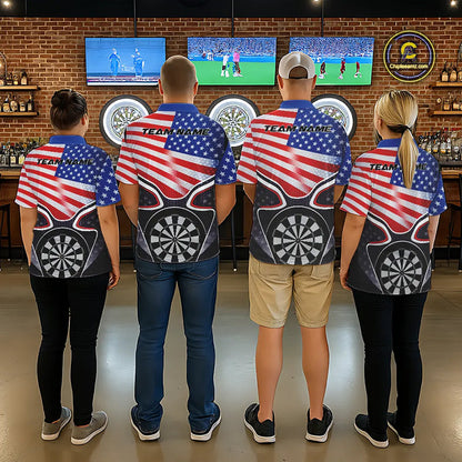 Personalized Team Name Patriotic US Flag Dart Team Jerseys, Dart Uniform Dart Players Outfit For Kids And Adult IPHW10408