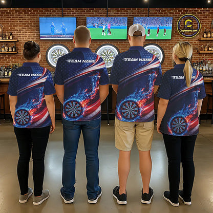 Custom US Flag Flame Dartboard Patriotic Dart Team Jerseys, Patriotic Dart Players Outfits Dart Uniform IPHW10409