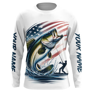 Personalized American Flag Bass Long Sleeve Fishing Shirts, Patriotic Bass Fishing Jerseys IPHW6045