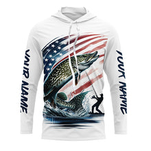 Load image into Gallery viewer, Personalized American Flag Pike Long Sleeve Fishing Shirts, Patriotic Pike Fishing Jerseys IPHW6047