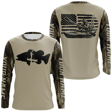 Load image into Gallery viewer, Personalized American Flag Kayak Bass Fishing Long Sleeve Shirts, Lake Camo Kayak Fishing Shirt IPHW6053