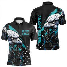 Load image into Gallery viewer, Black And Blue American Flag Eagle Custom Patriotic Flame Bowling Team Men Polo Shirts IPHW8849
