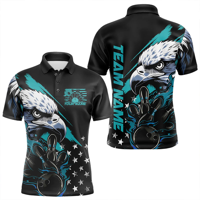 Black And Blue American Flag Eagle Custom Patriotic Flame Bowling Team Men Polo Shirts IPHW8849