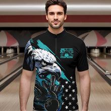 Load image into Gallery viewer, Black And Blue American Flag Eagle Custom Patriotic Flame Bowling Team Men Quarter-Zip Shirts IPHW8849