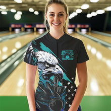 Load image into Gallery viewer, Black And Blue American Flag Eagle Custom Patriotic Flame Bowling Women Quarter-Zip Shirts IPHW8849