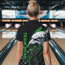 Load image into Gallery viewer, Black And Green American Flag Eagle Custom Patriotic Flame Bowling Team Women Polo Shirts IPHW8851