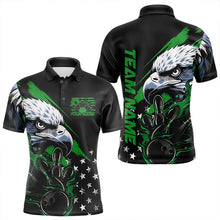 Load image into Gallery viewer, Black And Green American Flag Eagle Custom Patriotic Flame Bowling Team Men Polo Shirts IPHW8851