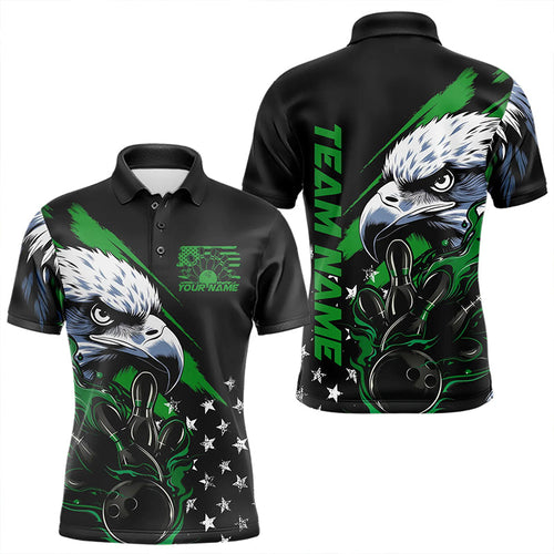 Black And Green American Flag Eagle Custom Patriotic Flame Bowling Team Men Polo Shirts IPHW8851