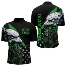Load image into Gallery viewer, Black And Green American Flag Eagle Custom Patriotic Flame Bowling Team Men Quarter-Zip Shirts IPHW8851