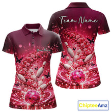 Load image into Gallery viewer, Custom Elegant Red Roses And Butterfly Women Bowling Shirt, Flower Bowling League Shirt IPHW10926