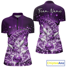 Load image into Gallery viewer, Custom Elegant Purple Roses And Butterfly Women Bowling Shirt, Bowling League Shirt IPHW10927
