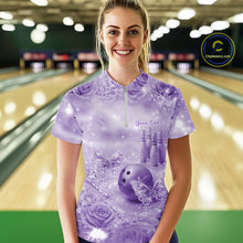 Load image into Gallery viewer, Custom Elegant Purple Roses And Butterfly Women Bowling Quarter-Zip Shirt, Ladies Outfit IPHW10934