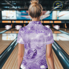 Load image into Gallery viewer, Custom Elegant Purple Roses And Butterfly Women Bowling Quarter-Zip Shirt, Ladies Outfit IPHW10934