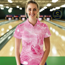 Load image into Gallery viewer, Custom Elegant Pink Roses And Butterfly Women Bowling Polo Shirts, Ladies Outfit IPHW10937