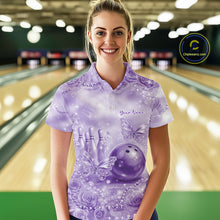 Load image into Gallery viewer, Custom Elegant Purple Roses And Butterfly Women Bowling Polo Shirts, Ladies Outfit IPHW10938