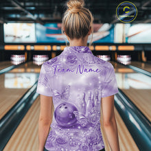 Load image into Gallery viewer, Custom Elegant Purple Roses And Butterfly Women Bowling Polo Shirts, Ladies Outfit IPHW10938