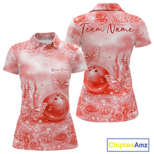 Load image into Gallery viewer, Custom Elegant Red Roses And Butterfly Women Bowling Polo Shirts, Ladies Outfit IPHW10940