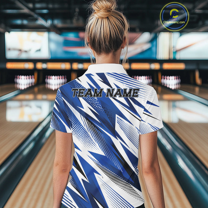 Person wearing a bowling shirt with 'TEAM NAME' on the back in a bowling alley.