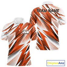 Load image into Gallery viewer, Polo shirt with orange and black abstract pattern on a white background, featuring 'Chiptee Amz' branding.
