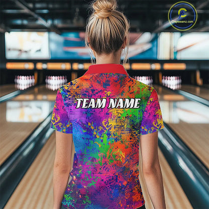 Custom Colorful Bowling Polo Shirts For Women, Pride Colors Ladies Bowling Shirts Outfit IPHW6788