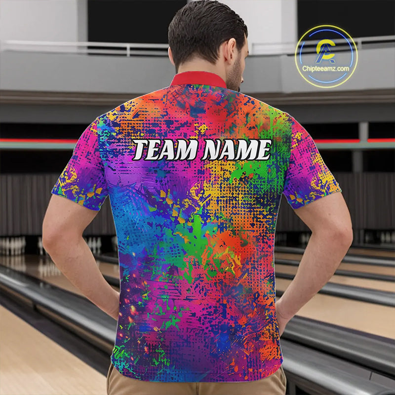Custom Colorful Bowling Quarter Zip Shirts For Men, Pride Colors Outfit Bowling Men'S Shirts IPHW6788