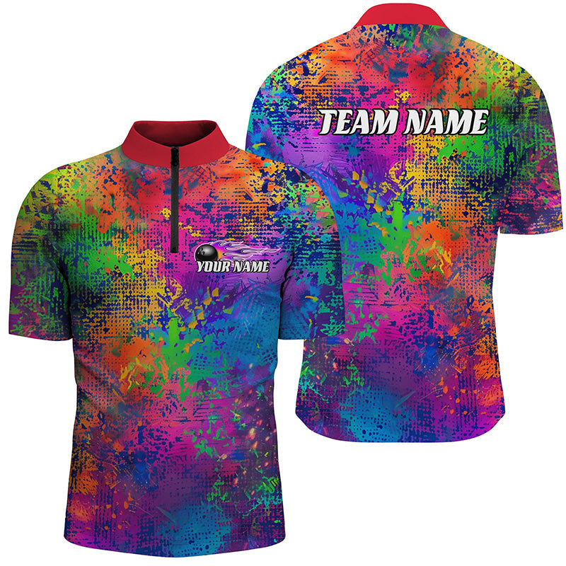 Custom Colorful Bowling Quarter Zip Shirts For Men, Pride Colors Outfit Bowling Men'S Shirts IPHW6788