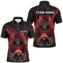 Load image into Gallery viewer, Black And Red Lightning Custom Skull Bowling Shirts For Men, Halloween Bowling Shirts IPHW7090