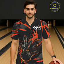 Load image into Gallery viewer, Black And Orange Custom Flame Bowling Shirts For Men And Women, Bowling Team Shirt Bowling Uniform Outfit IPHW7400