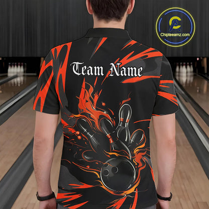 Black And Orange Custom Flame Bowling Shirts For Men, Bowling Team Shirt Bowling Uniform Outfit IPHW7400
