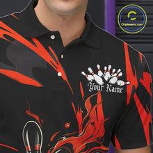 Load image into Gallery viewer, Black And Orange Custom Flame Bowling Shirts For Men, Bowling Team Shirt Bowling Uniform Outfit IPHW7400