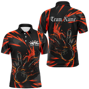 Black And Orange Custom Flame Bowling Shirts For Men, Bowling Team Shirt Bowling Uniform Outfit IPHW7400