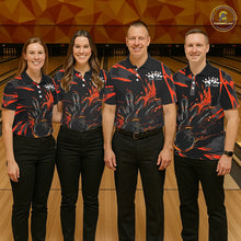 Load image into Gallery viewer, Black And Orange Custom Flame Bowling Shirts For Men, Bowling Team Shirt Bowling Uniform Outfit IPHW7400