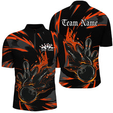 Load image into Gallery viewer, Black And Orange Custom Flame Bowling Shirts For Men, Bowling Team Shirt Bowling Uniform Outfit IPHW7400