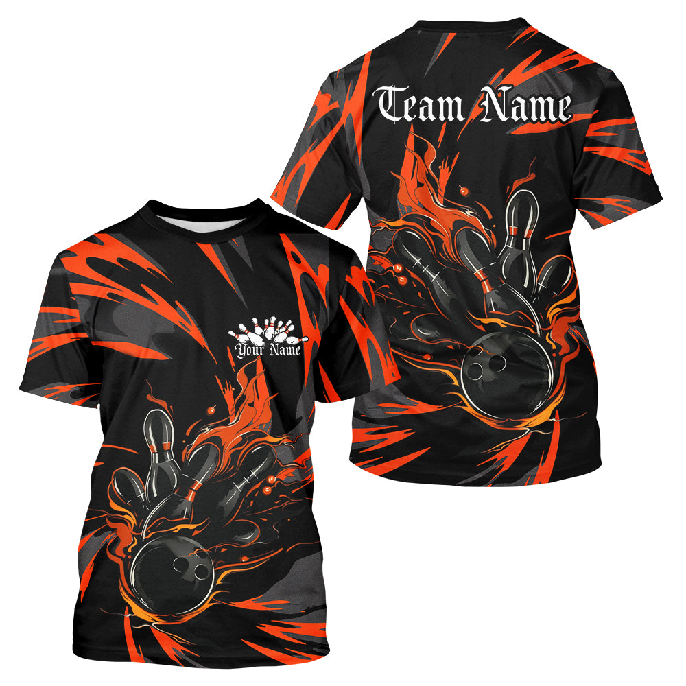 Black And Orange Custom Flame Bowling For Men, Bowling Team Bowling Uniform Outfit IPHW7400