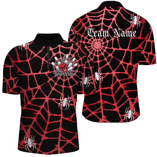 Black And Red Spider Net Custom Halloween Bowling Shirts For Men, Halloween Bowlers Outfits IPHW7408