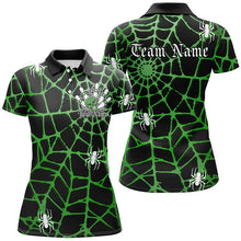 Load image into Gallery viewer, Black And Green Spider Net Custom Halloween Ladies Bowling Shirts, Halloween Bowler Outfit IPHW7410