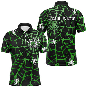 Black And Green Spider Net Custom Halloween Bowling Shirts For Men, Halloween Bowlers Outfits IPHW7410