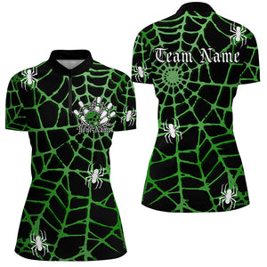 Black And Green Spider Net Custom Halloween Ladies Bowling Shirts, Halloween Bowler Outfit IPHW7410